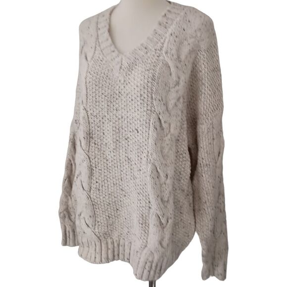 Primark Fisherman Sweater Sz M Cable Knit NEW Cozy Beige Oatmeal Chunky V Neck - Picture 8 of 16